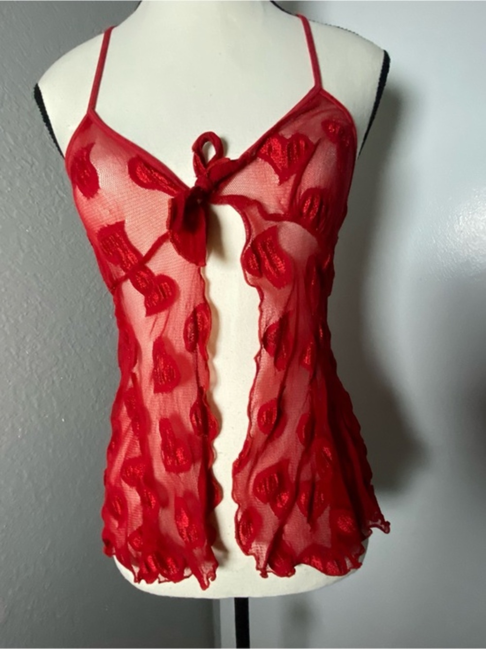 Y2K Victoria’s Secret Heart Mesh Split Front Cami Top Size small